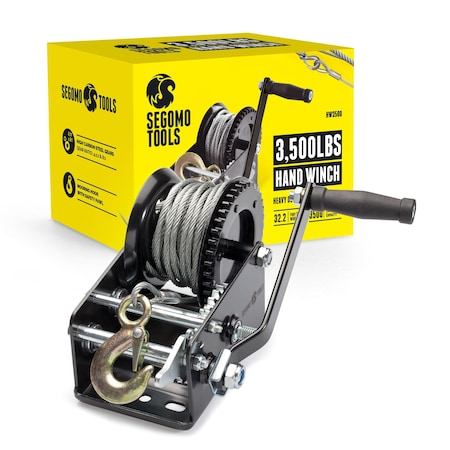 Segomo Tools Heavy Duty 3500 Pound Manual, Two Way Ratchet Hand Winch HW3500